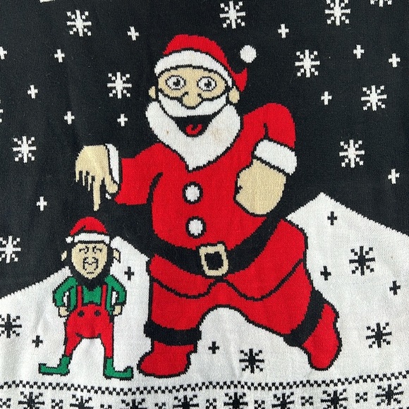 T Stars Long Sleeve Ugly Christmas Sweater Dirty Naughty Santa Elf Black Mens L - Picture 2 of 11